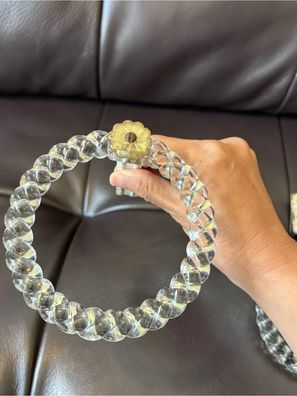 Set of 4 Vintage Clear Glass Ring Curtain Tiebacks with Floral Accent